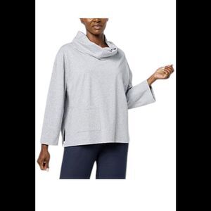WynneLayers Women's Cotton Curved Hem Cowl Neck Top Light Gray - Regular